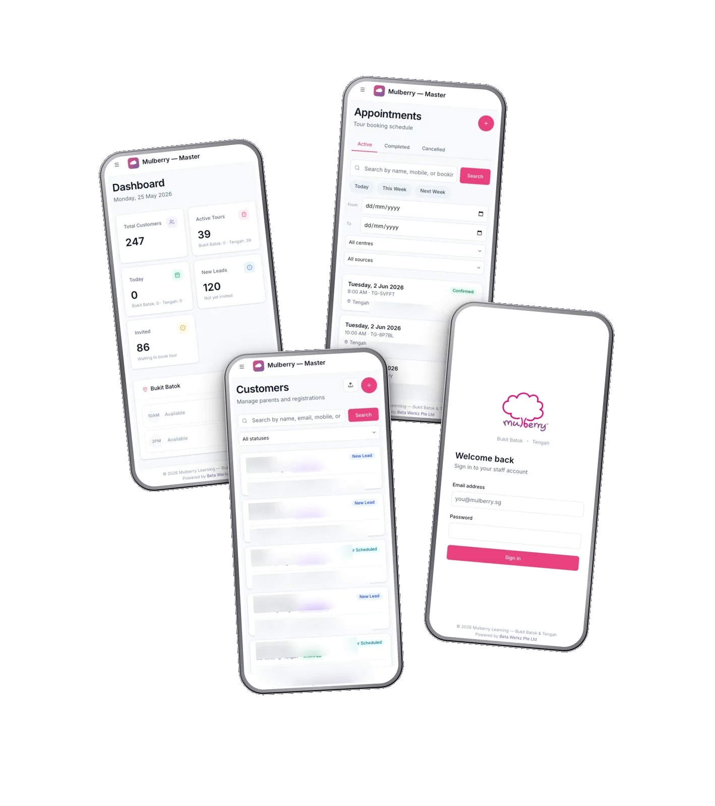 Mulberry Tour Booking CRM — mobile view